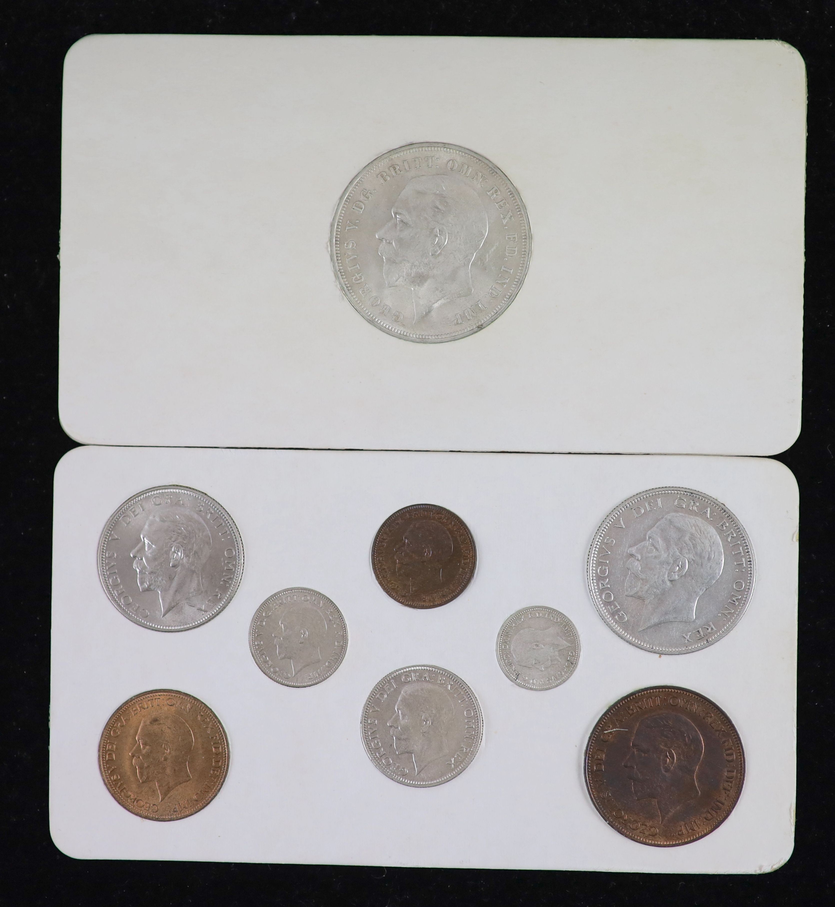George V specimen set of nine coins, 1935, fourth coinage, comprising Crown (S4048), cleaned UNC, halfcrown and shilling, cleaned EF, florin, sixpence, cleaned UNC, the penny, halfpenny and farthing, toned UNC, halfpenny